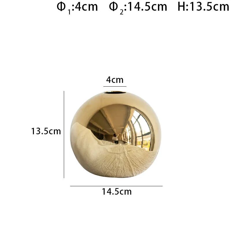 Golden Ceramic Round Vase for Home Decoration