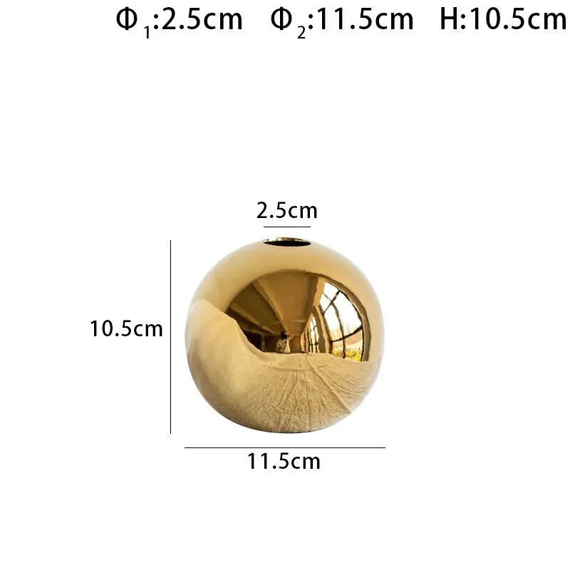 Golden Ceramic Round Vase for Home Decoration